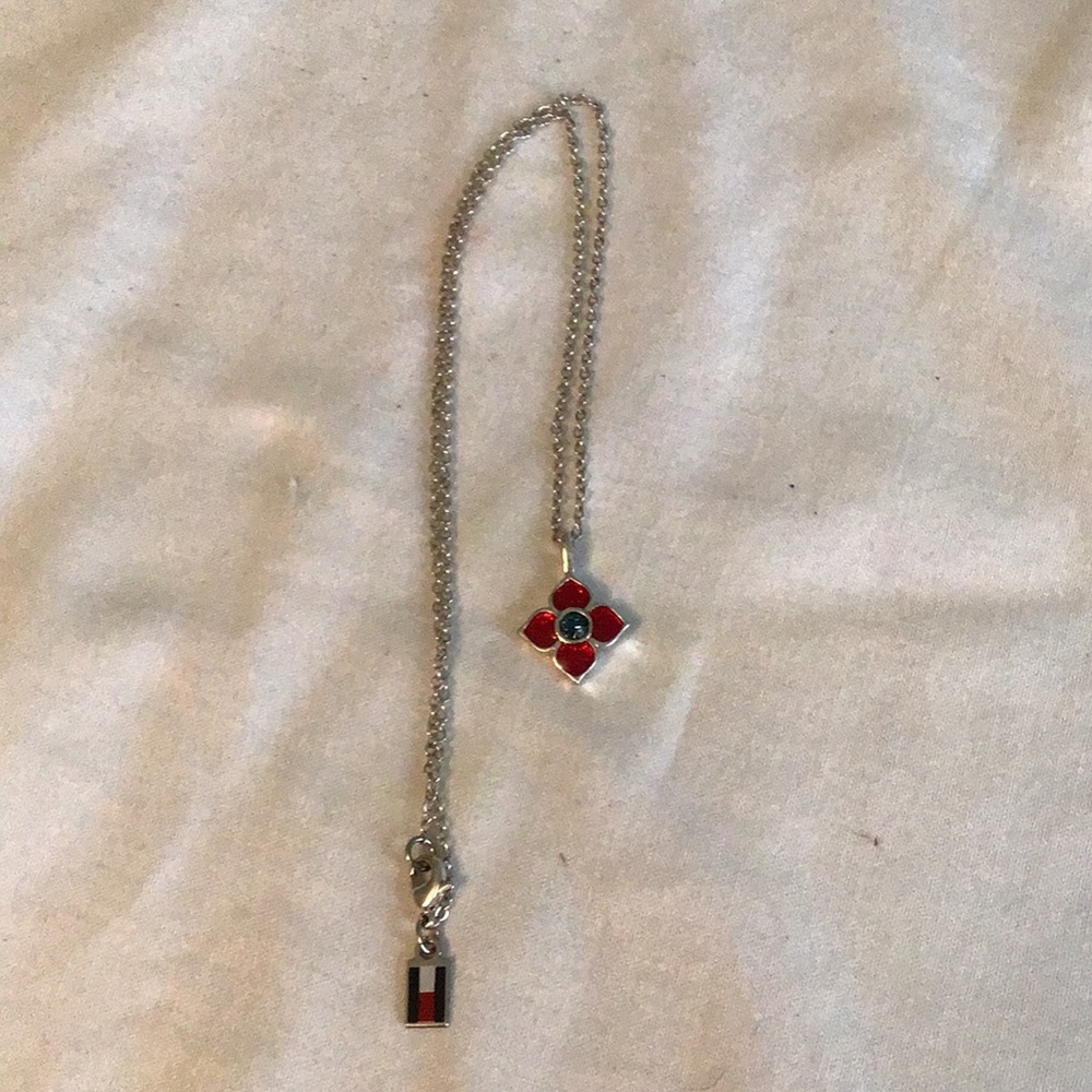 Tommy Hilfiger  Red Flower Necklace With Topaz